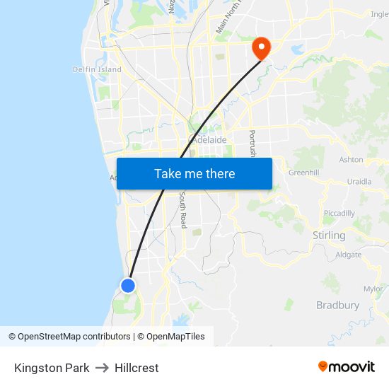 Kingston Park to Hillcrest map