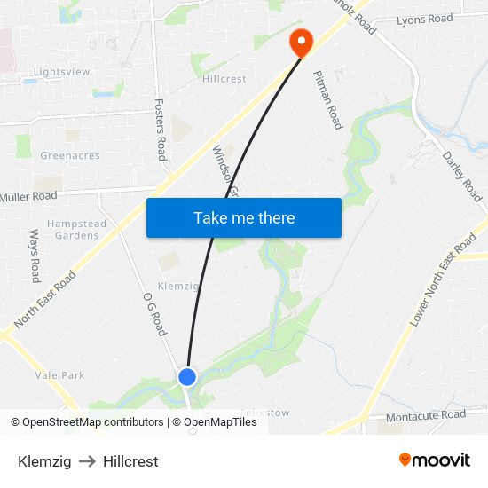Klemzig to Hillcrest map