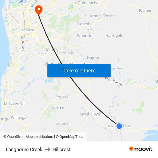 Langhorne Creek to Hillcrest map