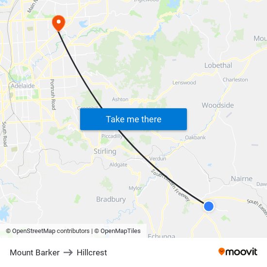 Mount Barker to Hillcrest map