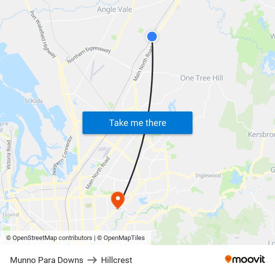 Munno Para Downs to Hillcrest map