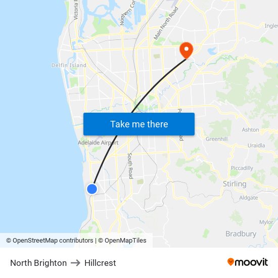 North Brighton to Hillcrest map