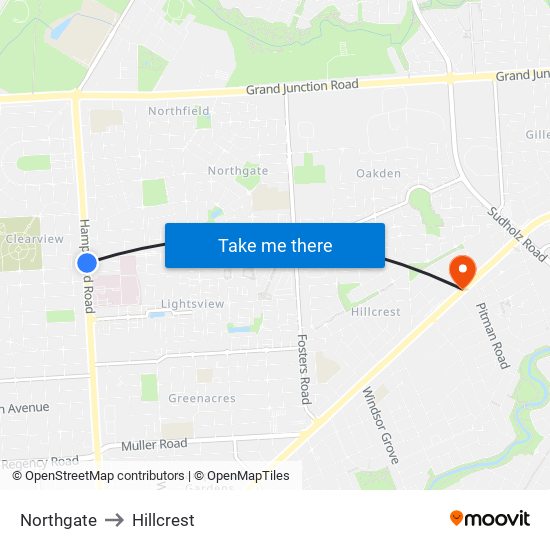 Northgate to Hillcrest map