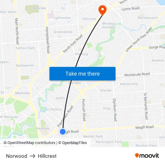 Norwood to Hillcrest map