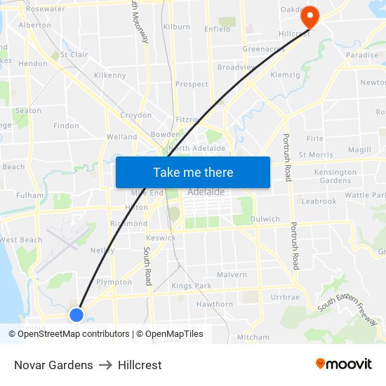 Novar Gardens to Hillcrest map