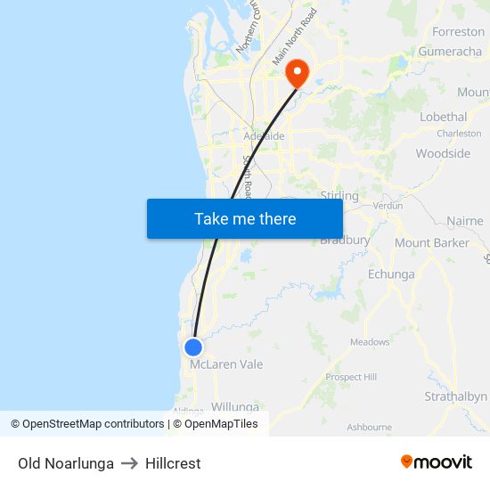 Old Noarlunga to Hillcrest map