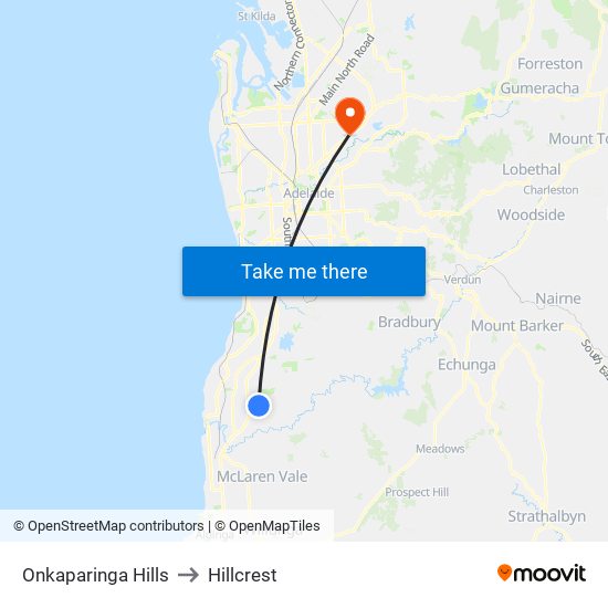 Onkaparinga Hills to Hillcrest map