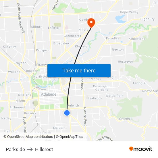 Parkside to Hillcrest map