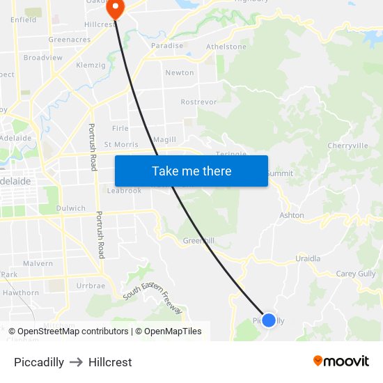 Piccadilly to Hillcrest map