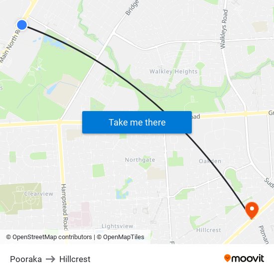 Pooraka to Hillcrest map