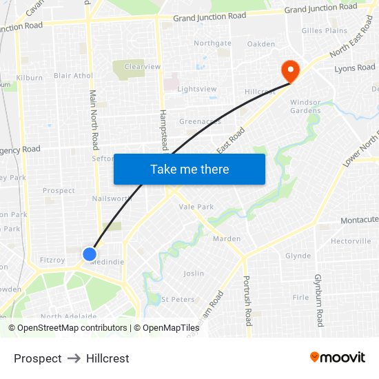 Prospect to Hillcrest map