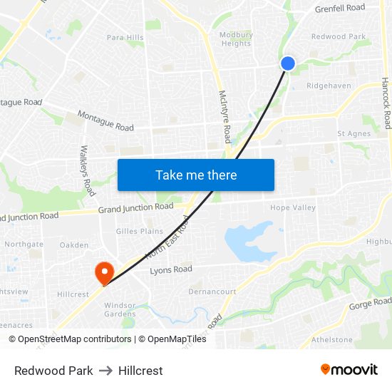 Redwood Park to Hillcrest map