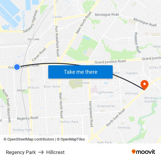 Regency Park to Hillcrest map