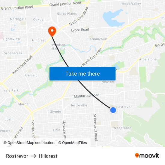 Rostrevor to Hillcrest map