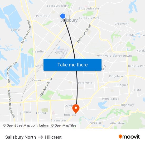 Salisbury North to Hillcrest map