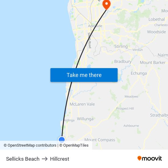 Sellicks Beach to Hillcrest map