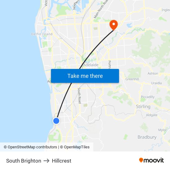 South Brighton to Hillcrest map