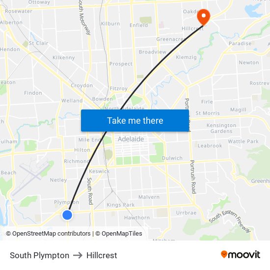 South Plympton to Hillcrest map