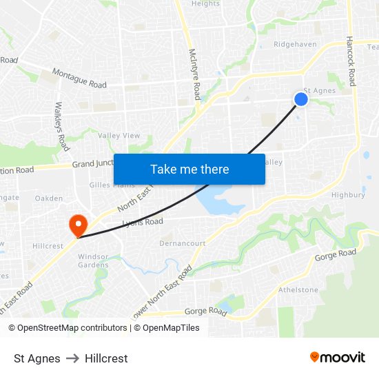 St Agnes to Hillcrest map