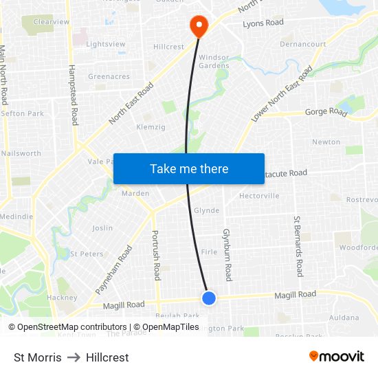 St Morris to Hillcrest map