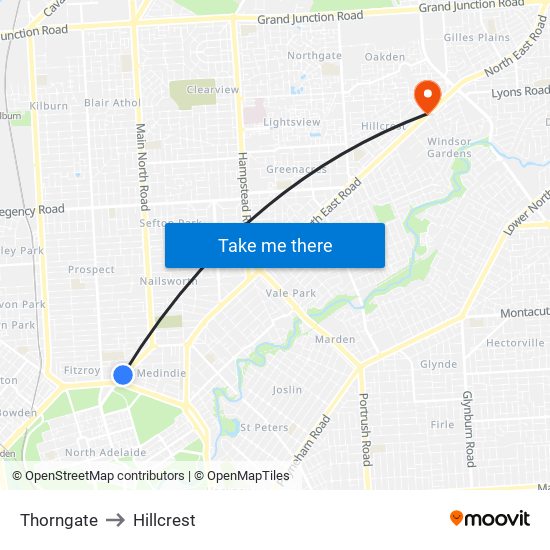 Thorngate to Hillcrest map