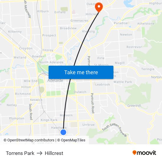 Torrens Park to Hillcrest map