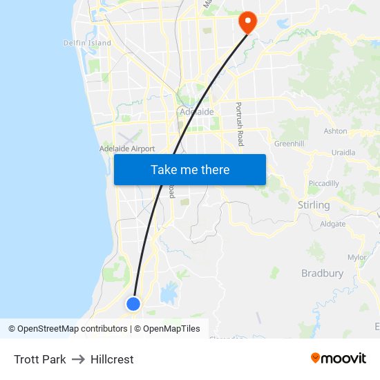 Trott Park to Hillcrest map