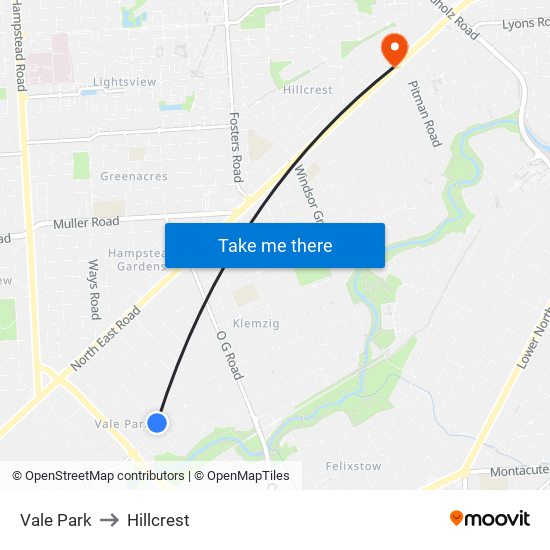 Vale Park to Hillcrest map