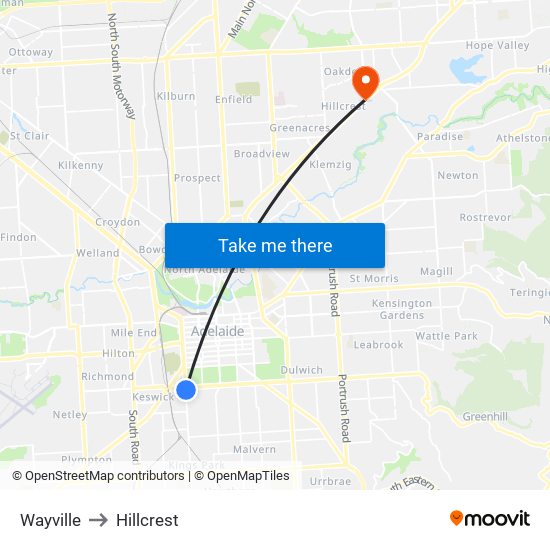 Wayville to Hillcrest map