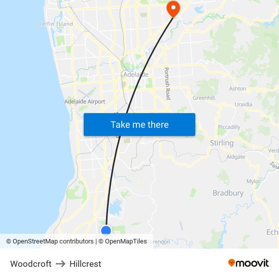 Woodcroft to Hillcrest map