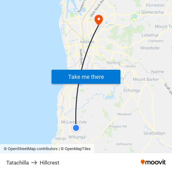 Tatachilla to Hillcrest map