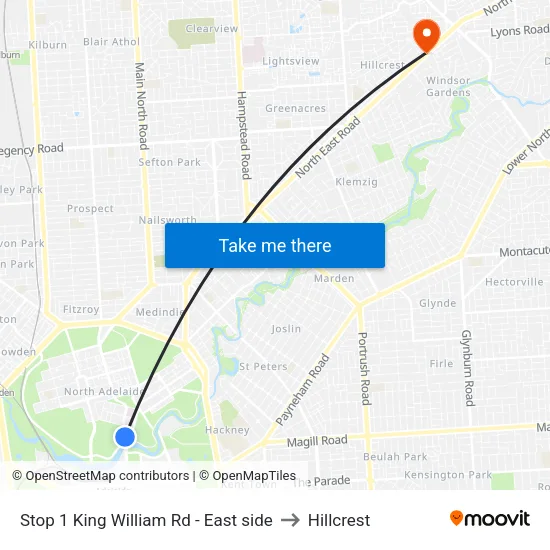 Stop 1 King William Rd - East side to Hillcrest map