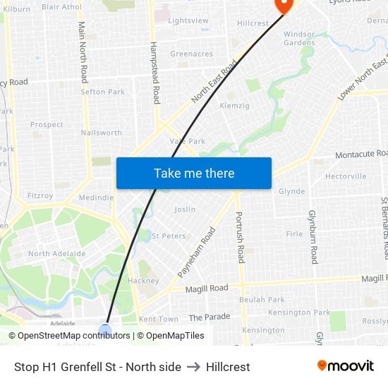 Stop H1 Grenfell St - North side to Hillcrest map