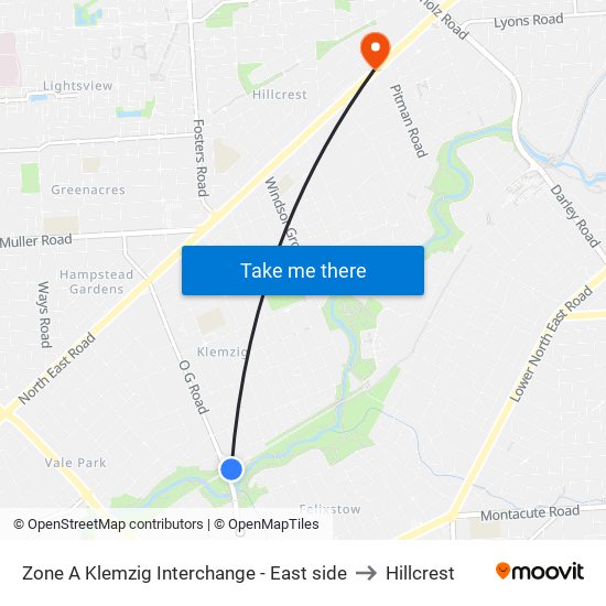 Zone A Klemzig Interchange - East side to Hillcrest map