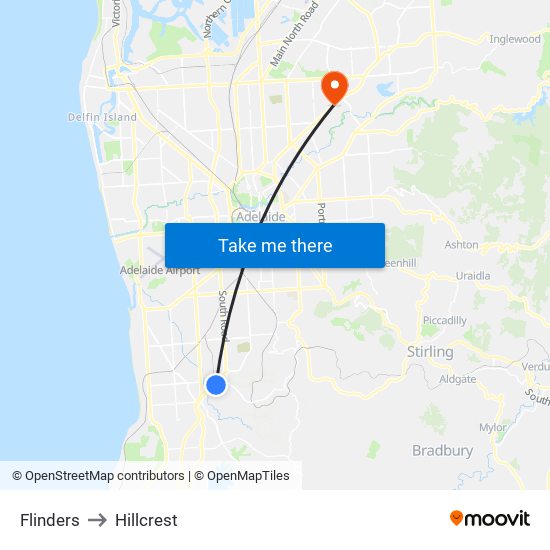 Flinders to Hillcrest map