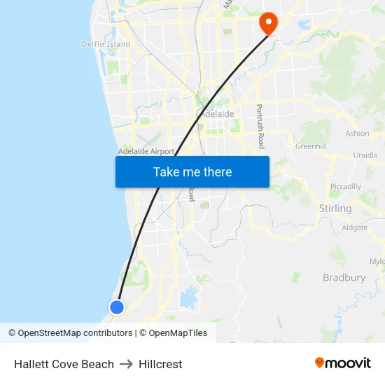 Hallett Cove Beach to Hillcrest map