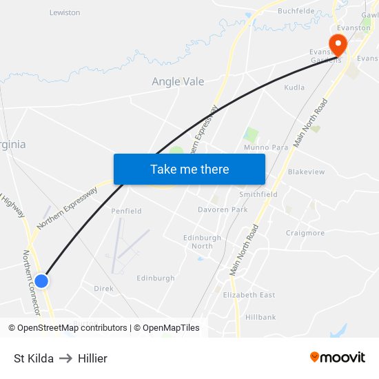 St Kilda to Hillier map