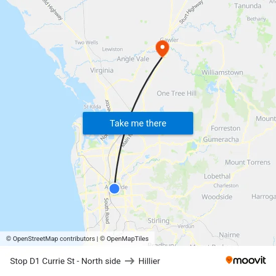 Stop D1 Currie St - North side to Hillier map