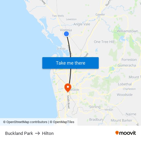 Buckland Park to Hilton map
