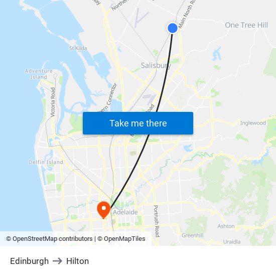 Edinburgh to Hilton map