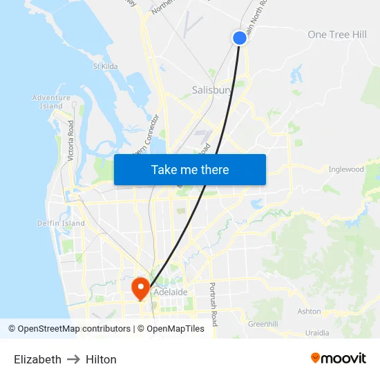 Elizabeth to Hilton map