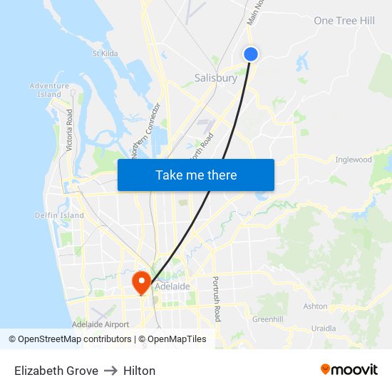 Elizabeth Grove to Hilton map