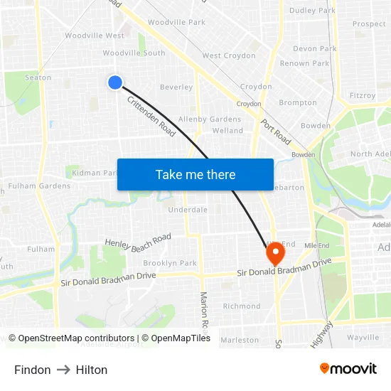 Findon to Hilton map