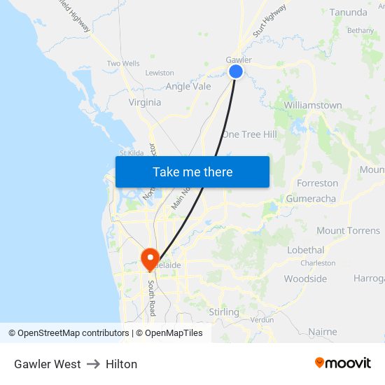 Gawler West to Hilton map