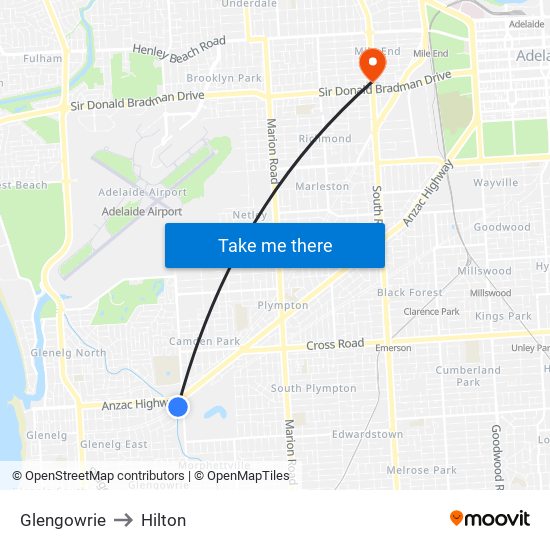 Glengowrie to Hilton map