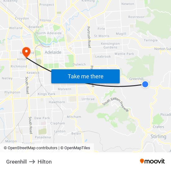 Greenhill to Hilton map