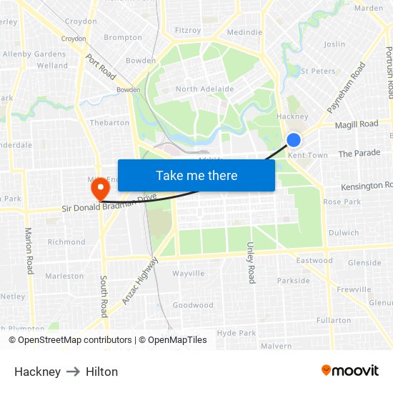 Hackney to Hilton map