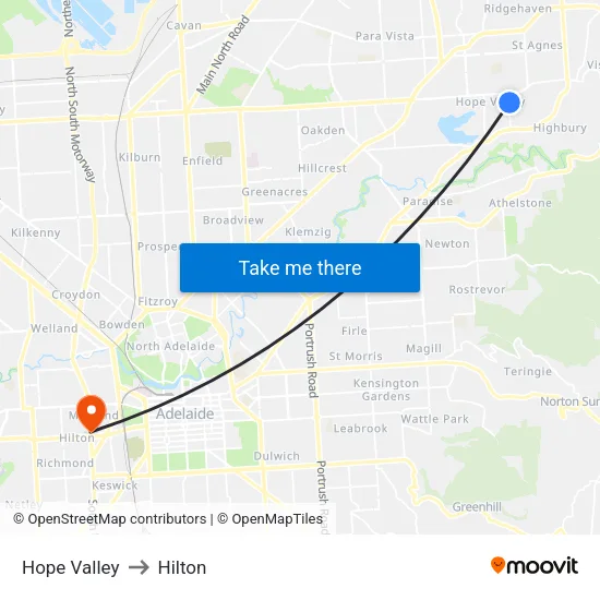 Hope Valley to Hilton map