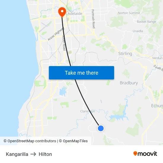 Kangarilla to Hilton map