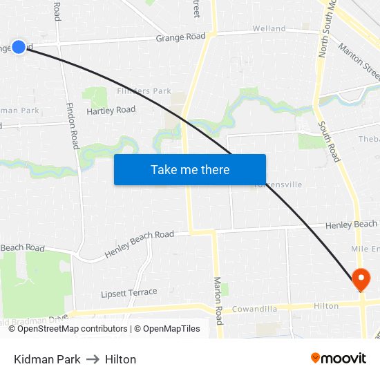 Kidman Park to Hilton map